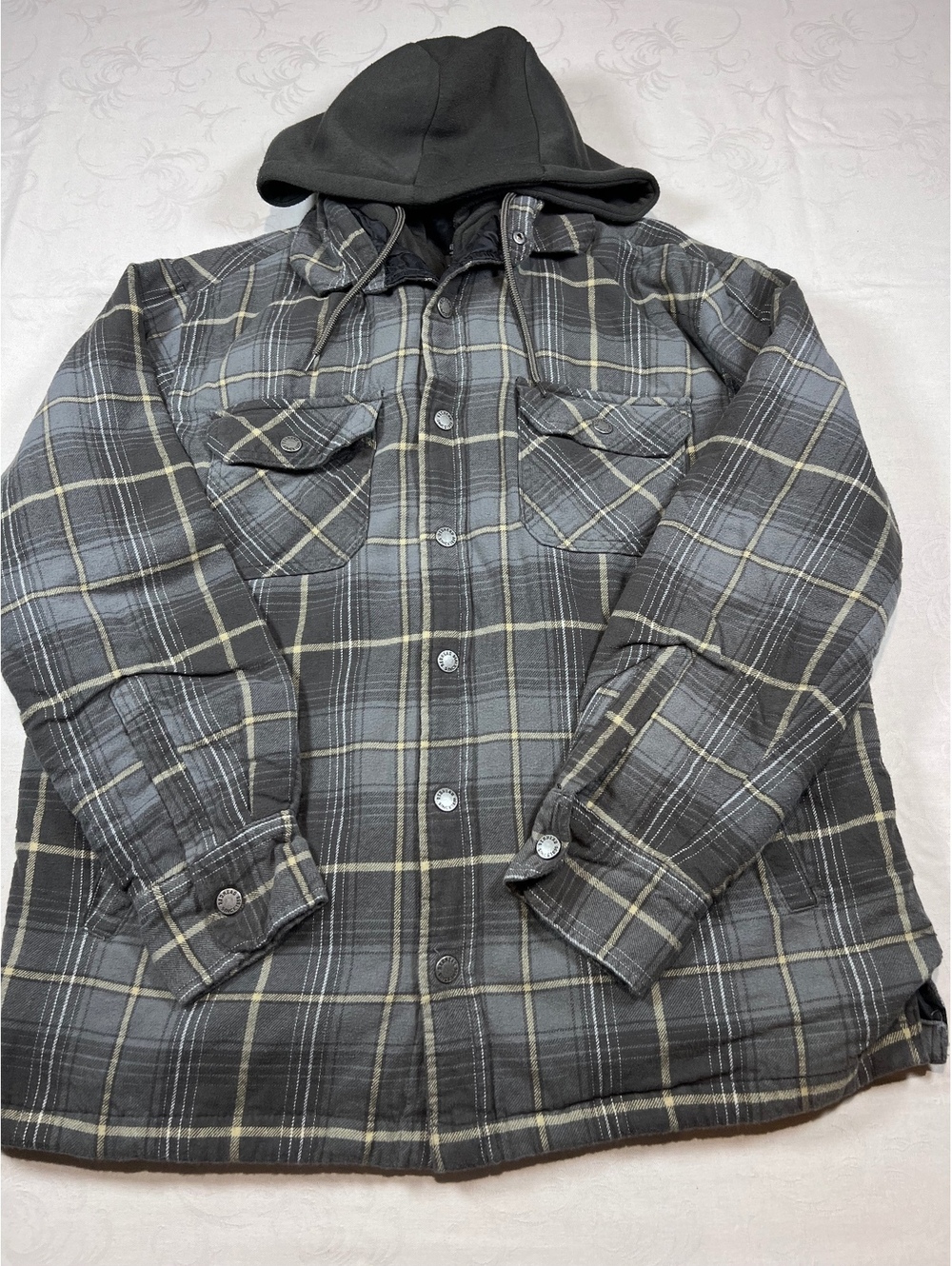 Red Head Plaid Workwear Hooded Flannel Quilted Warm Jacket Size Large